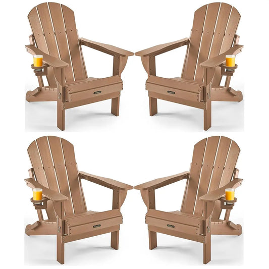 Weather Resistant Folding Adirondack Chair 4 Pack Plastic Fire Pit Lawn Chair with Cup Holder for Outdoor Patio, Custom
