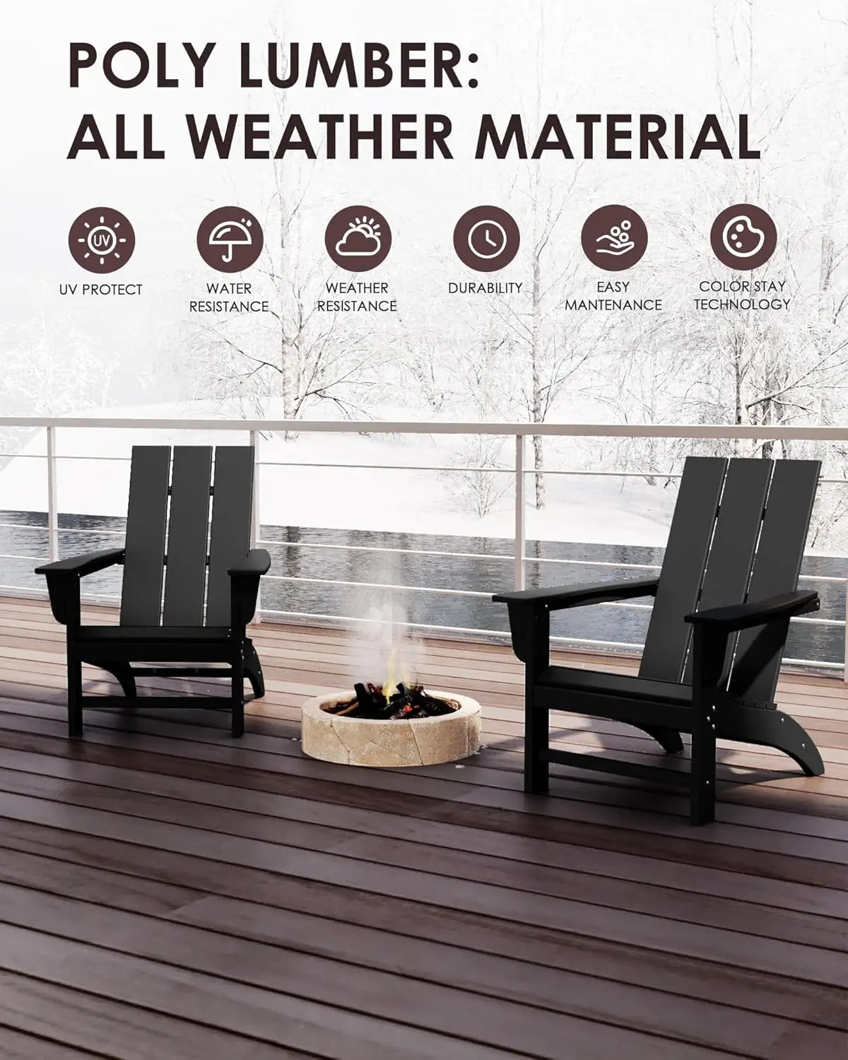 Poly Lumber Adirondack Chairs Set of 6, All-Weather Resistant Outdoor Patio Chairs, Look Like Wood, Pre-Assembled, Customized