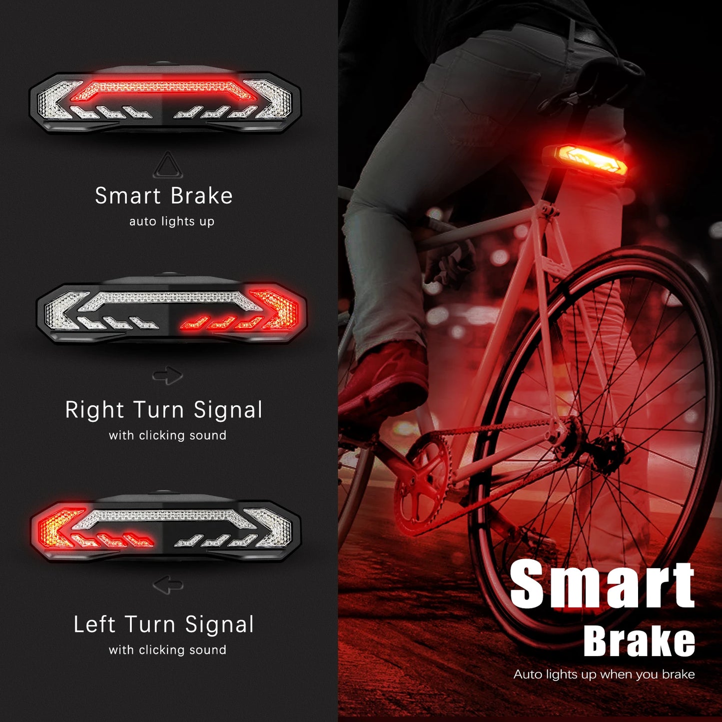 Smart Bike Taillight Bike Anti Theft Alarm Horn With Remote Rechargeable Waterproof Bicycle Rear Lamp With Turn Signals